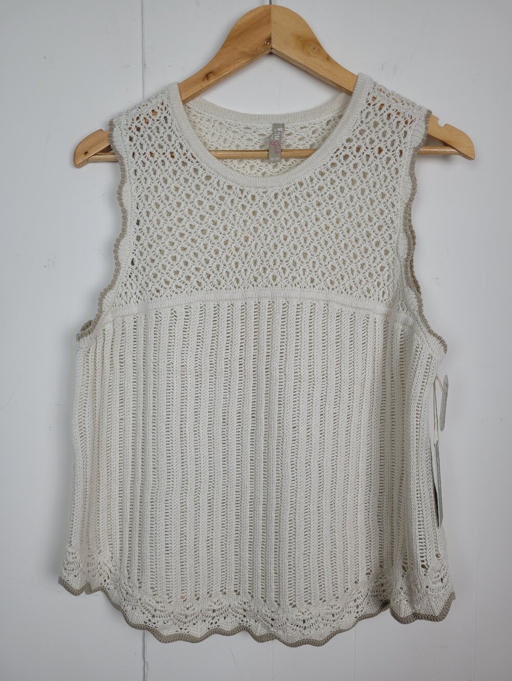 Bloom Girl XL Vintage Ivory Open Knit Sleeveless Top